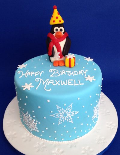 penguin and snowflakes birthday cake